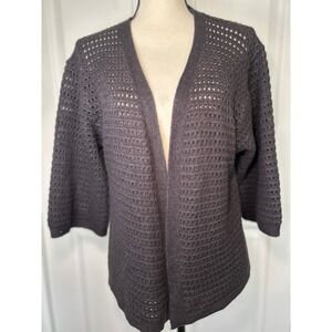 Akemi + Kin Knit Open‎ Front 3/4 Sleeve Cardigan Sweater O/S Charcoal Gray